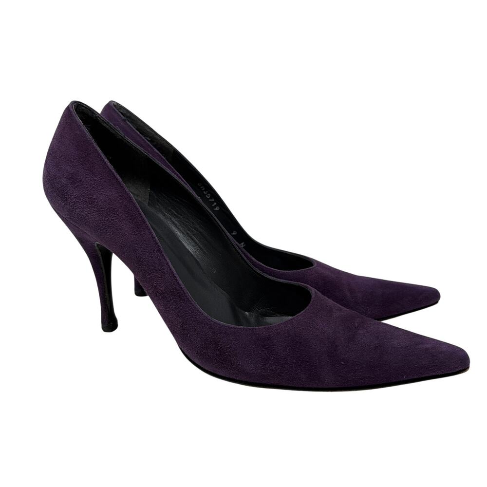 Stuart Weitzman Stiletto Pointed Toe Heels Womens Sz 9 Narrow Purple Suede *READ
